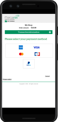 Payment method selection page 